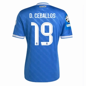 Eco Conscious Dye Process Energy Boost adidas D. Ceballos Men's Real Madrid Third Jersey 25/26 w/ Champions League Patches (Blue/White)
