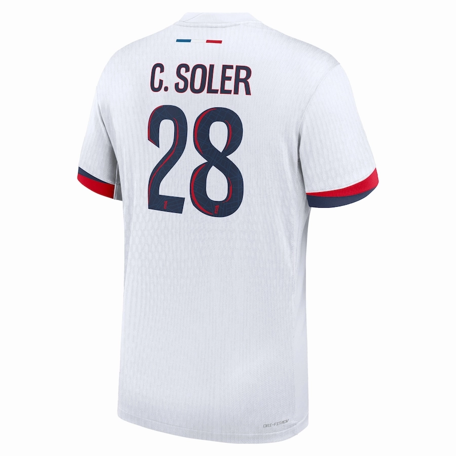 Nike Paris Saint-Germain Authentic Carlos Soler Away Jersey 24/25 (White/Midnight Navy) Thermoregulating Lining Mesh Panel Ventilation