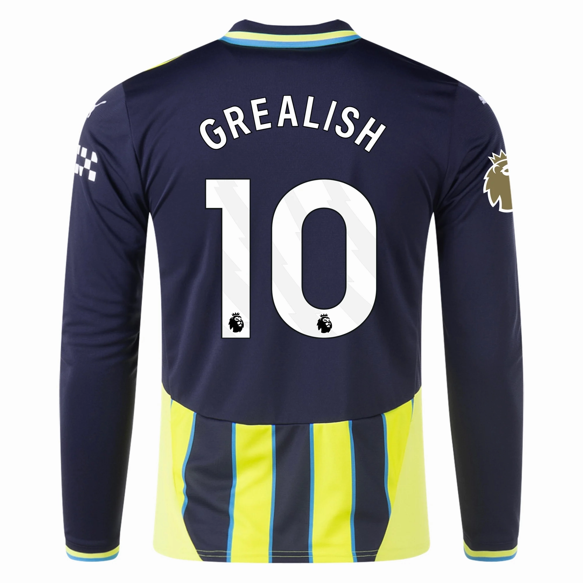 Reliable Fit Puma Manchester City Jack Grealish Long Sleeve Away Jersey w/ EPL   Club World Cup Patch 24/25 (New Navy/Yellow Glow)