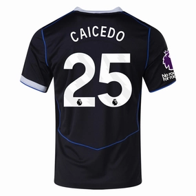 Quick Release Zipper Features Nike Caicedo Chelsea T90 Third Jersey w/ EPL   NRFR   CWCC Patch 25/26 (Black/Silver)