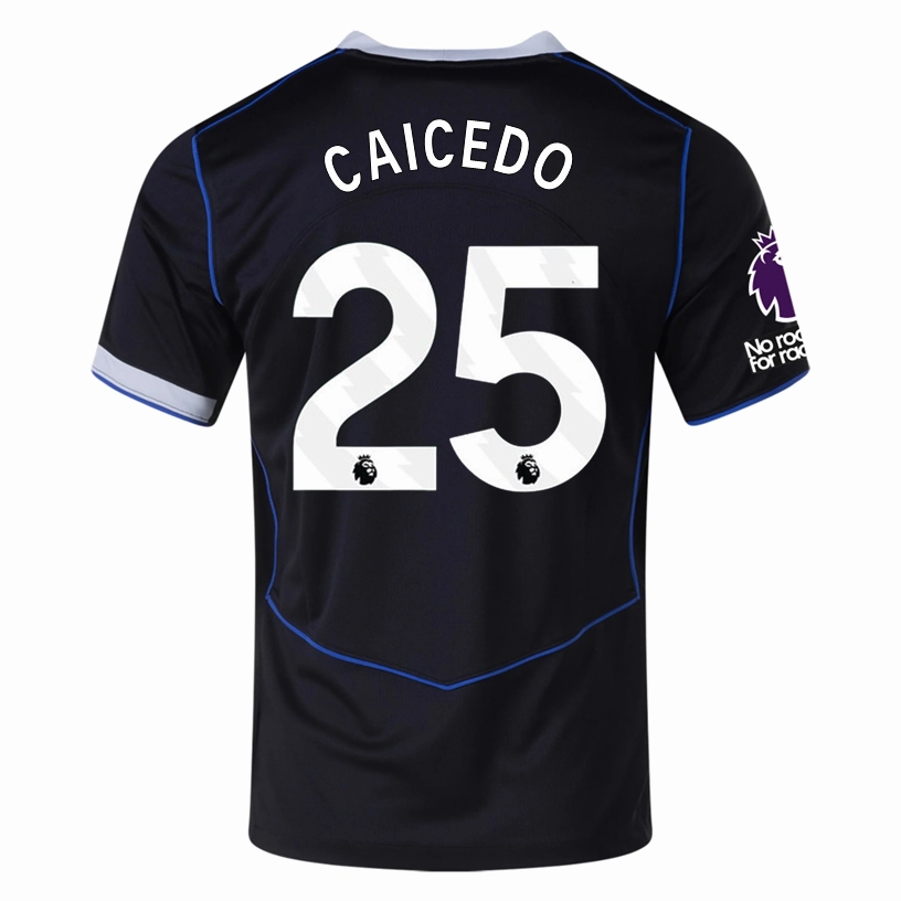 Nike Caicedo Chelsea T90 Third Jersey w/ EPL   NRFR   CWCC Patch 25/26 (Black/Silver) Compact Knit Structure
