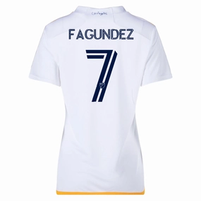 Non Chafe Seams Sweat Resistant Finish adidas Womens LA Galaxy Fagundez Home Jersey 24/25 (White/Yellow/Navy)