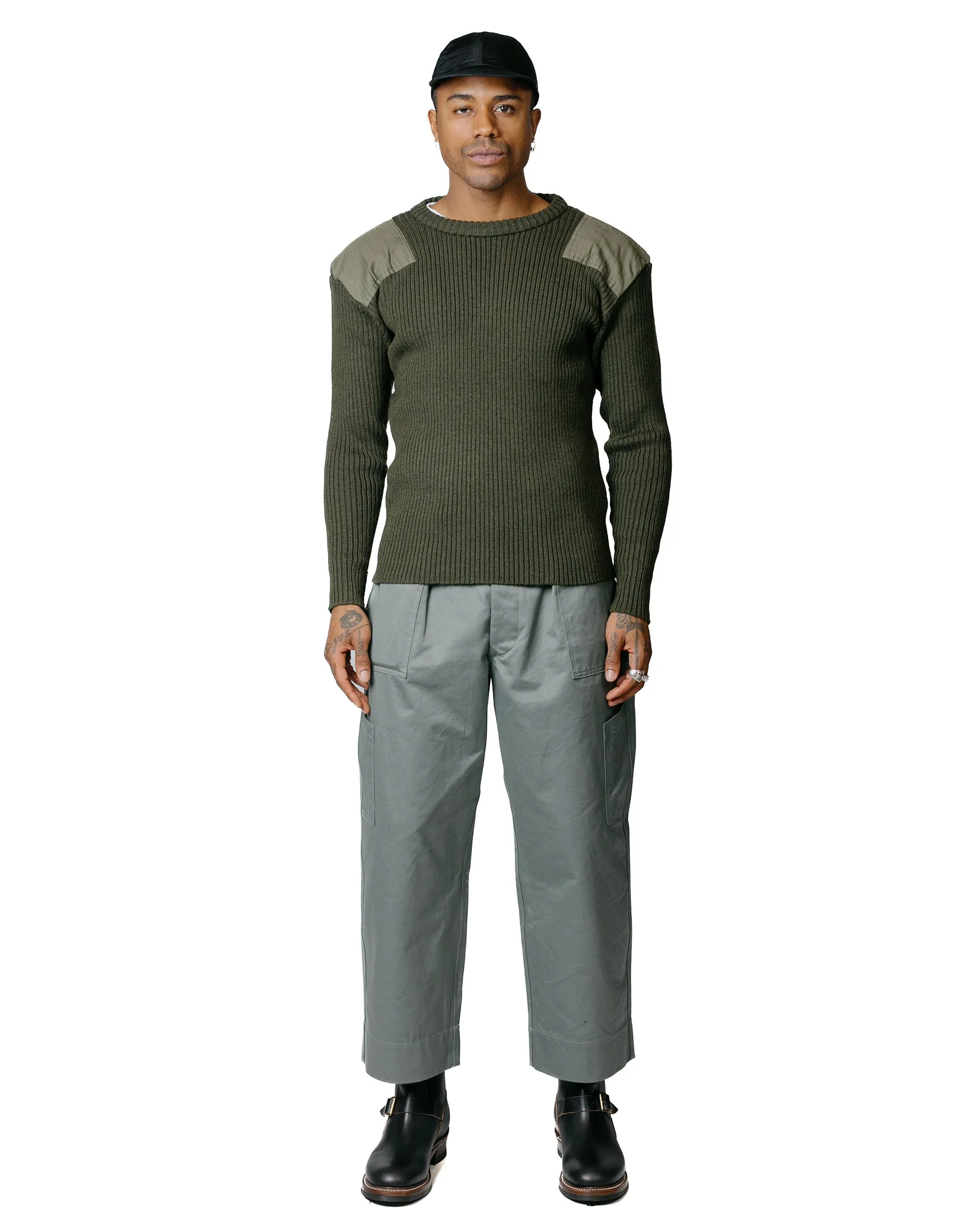 The Real McCoy's MC23104 Sweater, Service Wool Olive Premium Style Sporty apparel