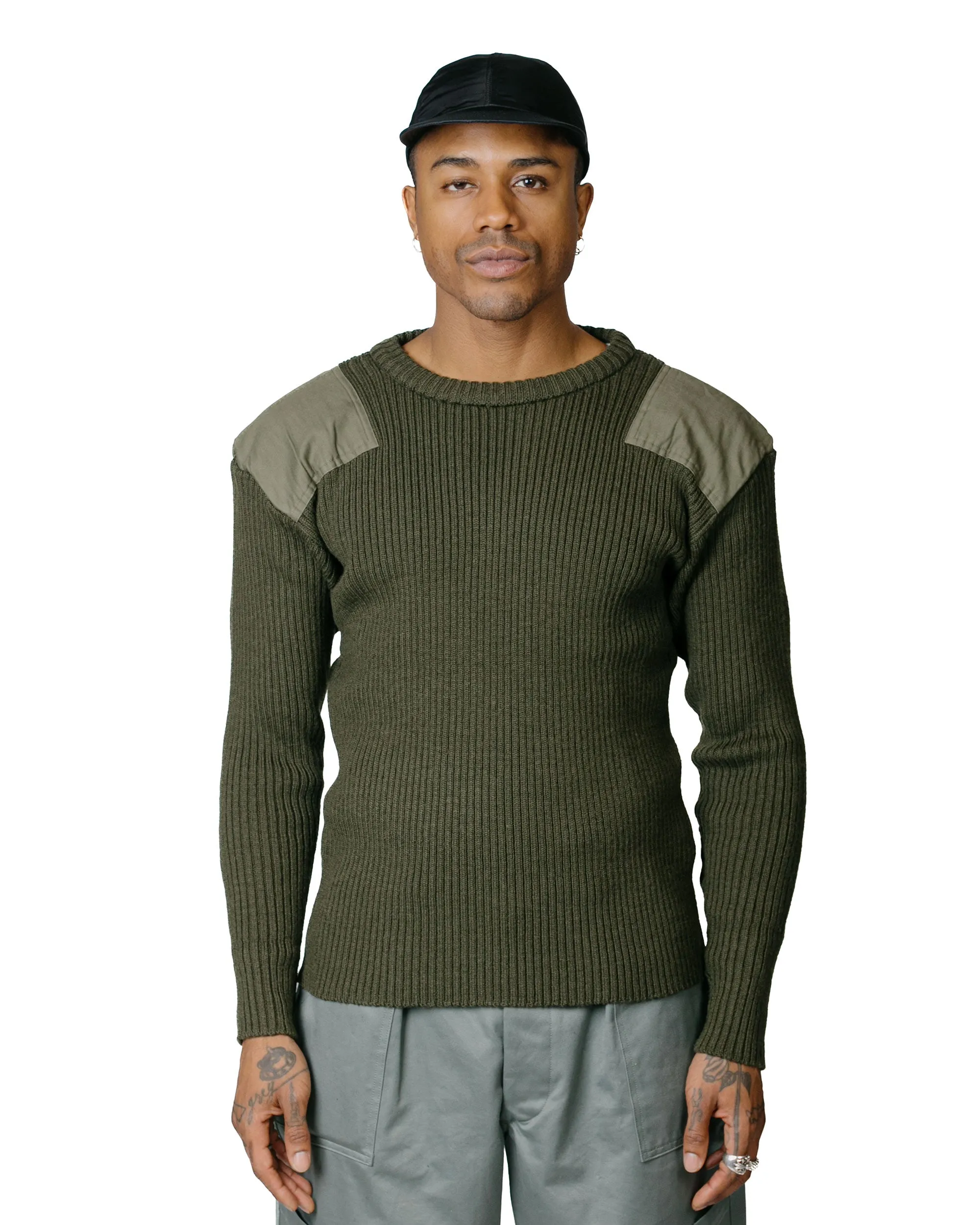 The Real McCoy's MC23104 Sweater, Service Wool Olive Comfy Street Style Casual Chic