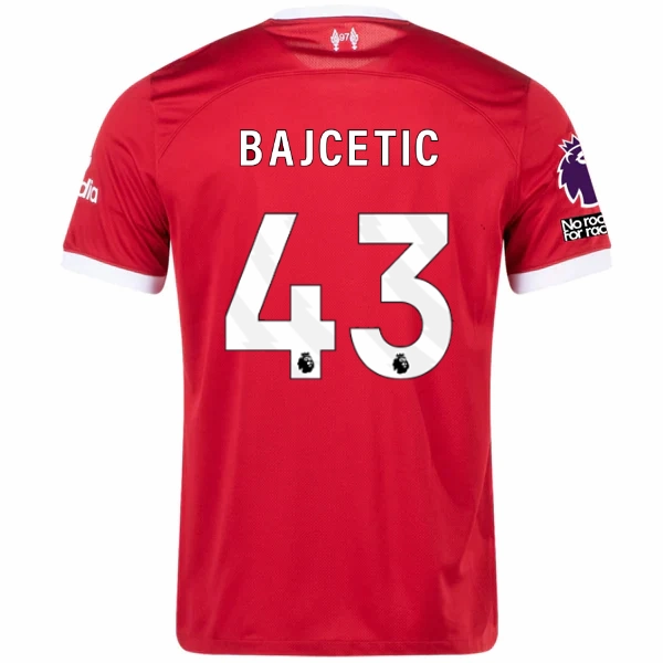 Sublimation Ready Fabric Vented Back Nike Liverpool Bajcetic Home Jersey w/ EPL   No Room For Racism Patches 23/24 (Red/White)
