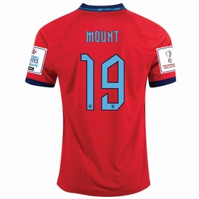 Nike England Mason Mount Away Jersey 22/23 w/ World Cup 2022 Patches (Challenge Red/Blue Void) Reflective Detailing