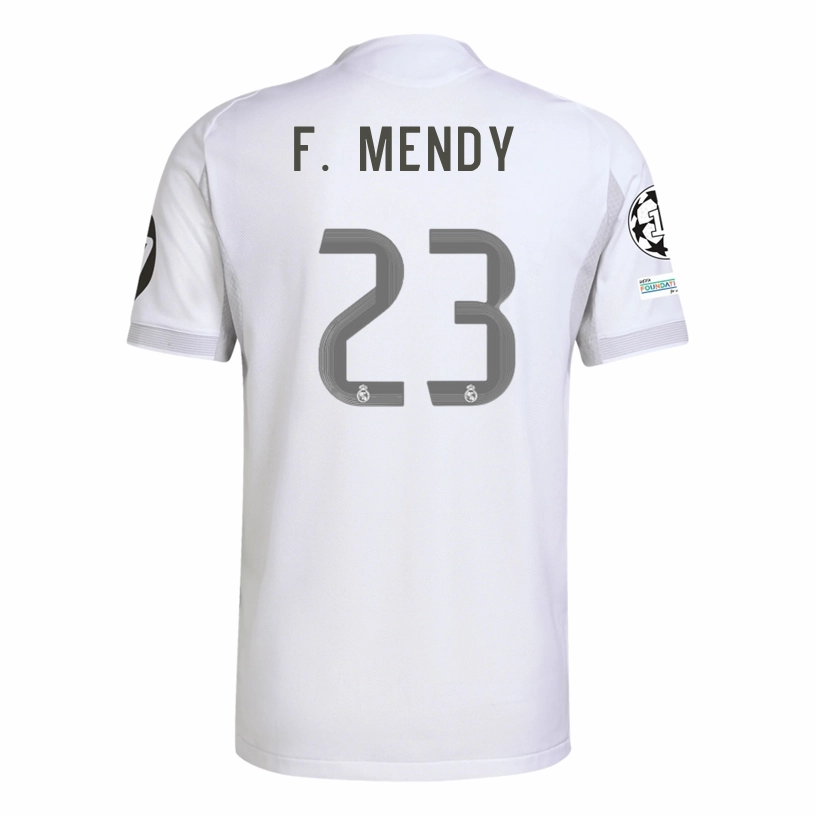 Flexible Neck Opening Endurance Fit adidas Ferland Mendy  Real Madrid 25/26 Home Jersey w/ Champions League Patches (White)