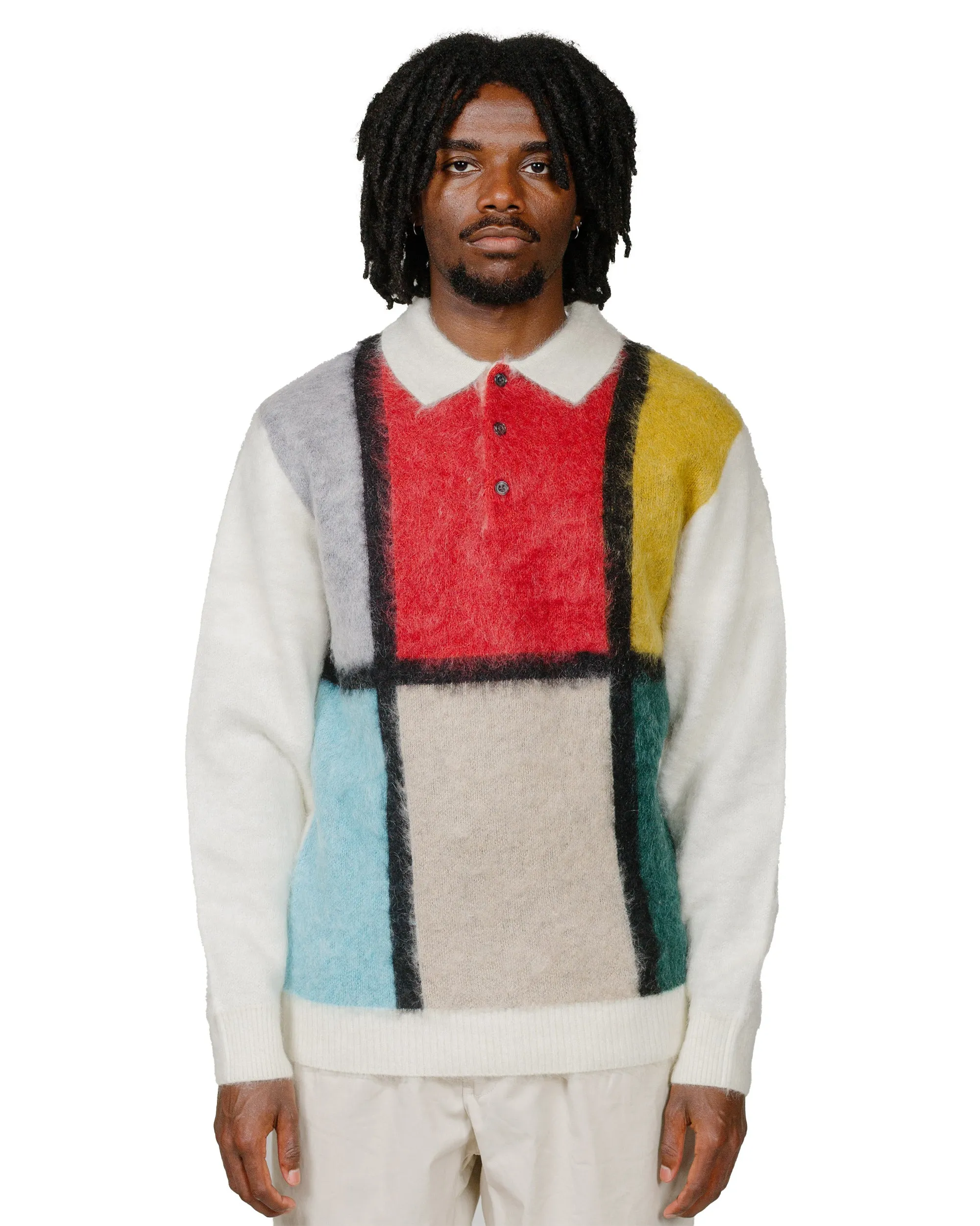 teens' Streetwear Fashion Beams Plus Knit Polo Shaggy White
