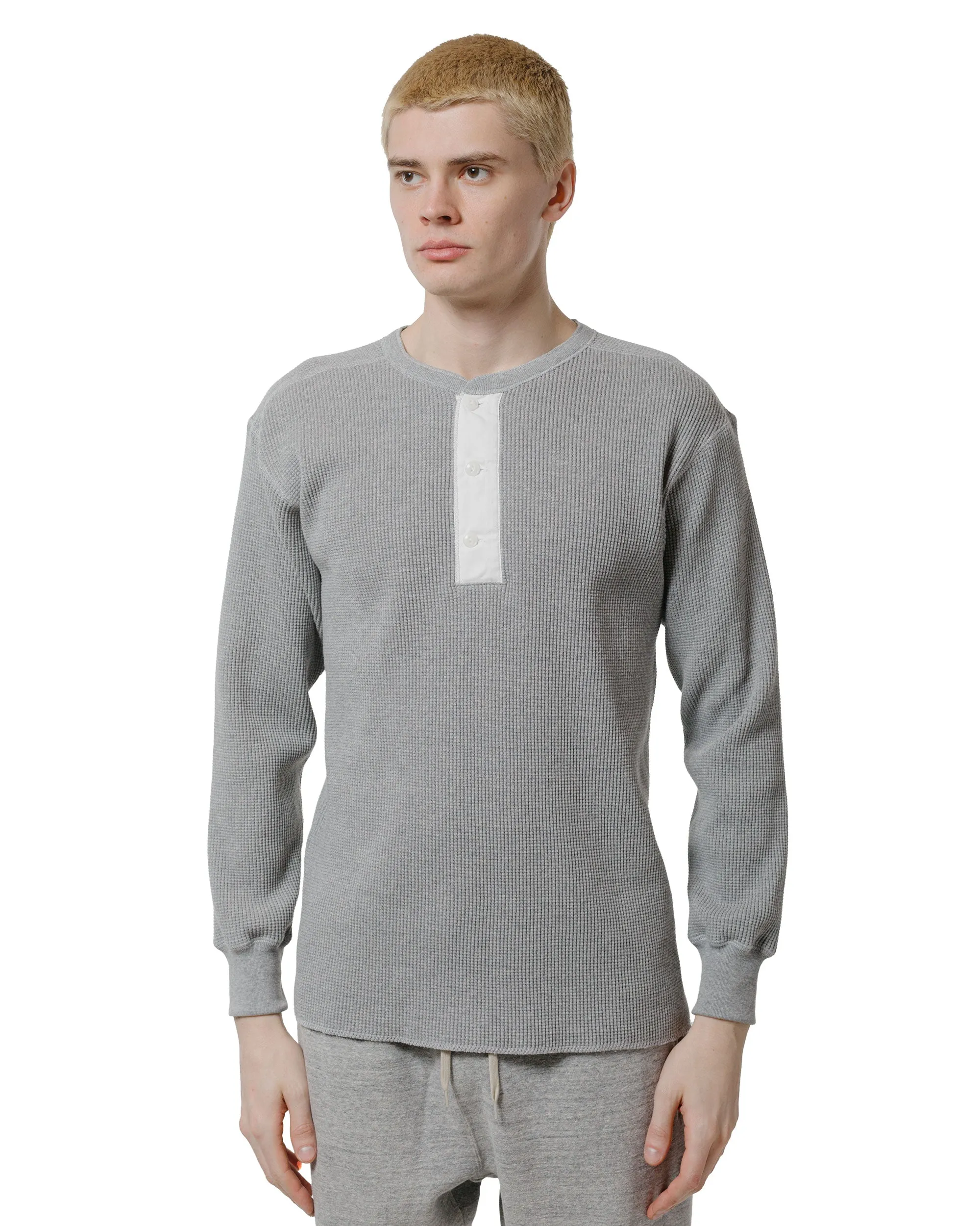 The Real McCoy's MC24122 Waffle Thermal Henley Undershirt L/S Medium Gray Warm Layering