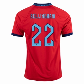 Zero Chafe Technology Second Skin Nike England Jude Bellingham Away Jersey 22/23 (Challenge Red/Blue Void)