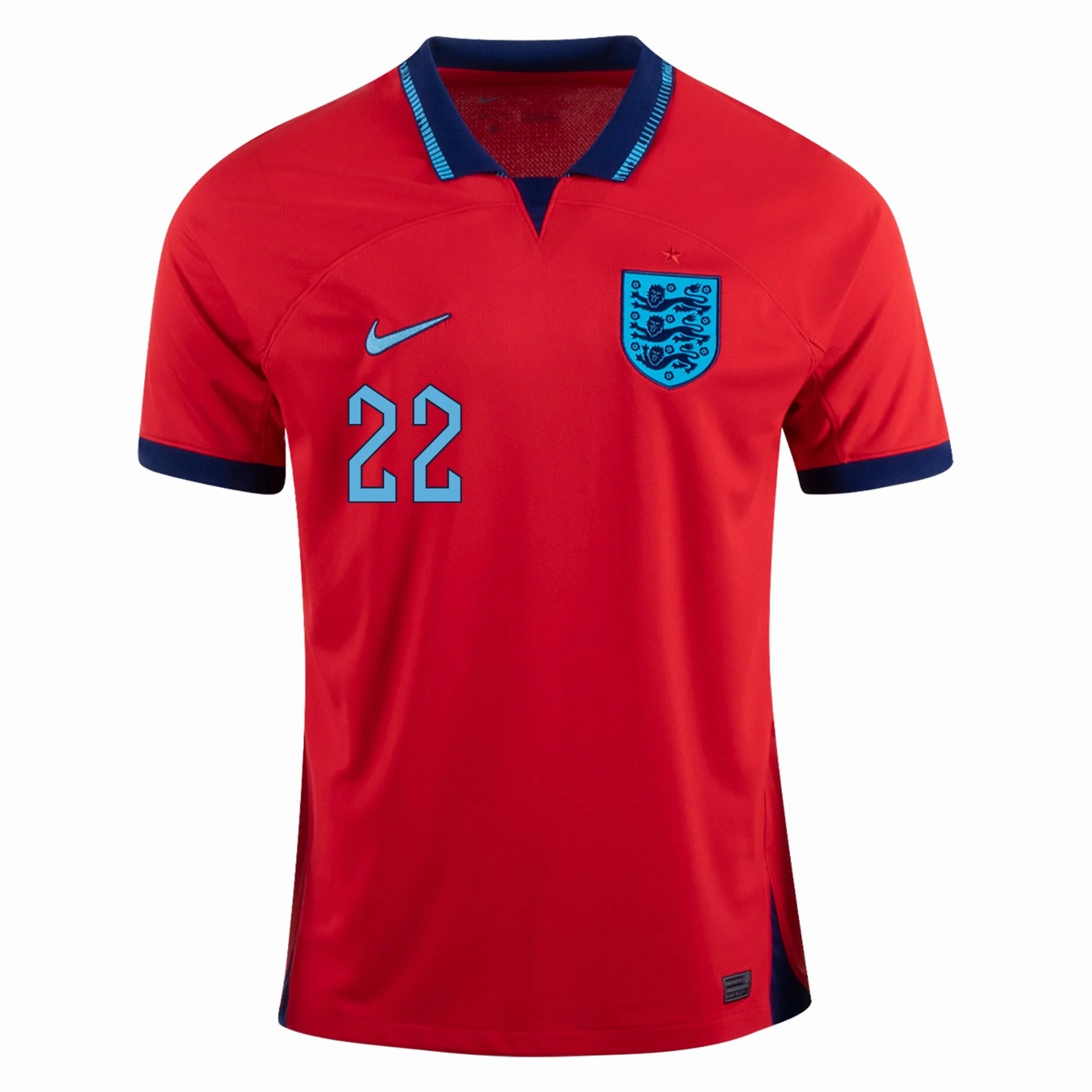 Breathable Sportswear Fabric Action Performance Nike England Jude Bellingham Away Jersey 22/23 (Challenge Red/Blue Void)
