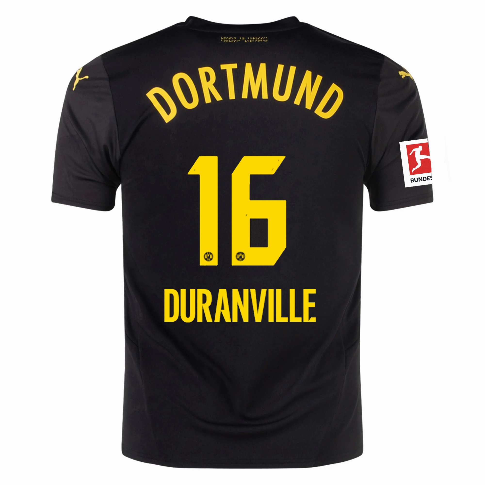 High Flexibility Abrasion Resistant Zones Puma Borussia Dortmund Julien Duranville Away Jersey w/ Bundesliga Patch 24/25 (Puma Black/Faster Yellow)