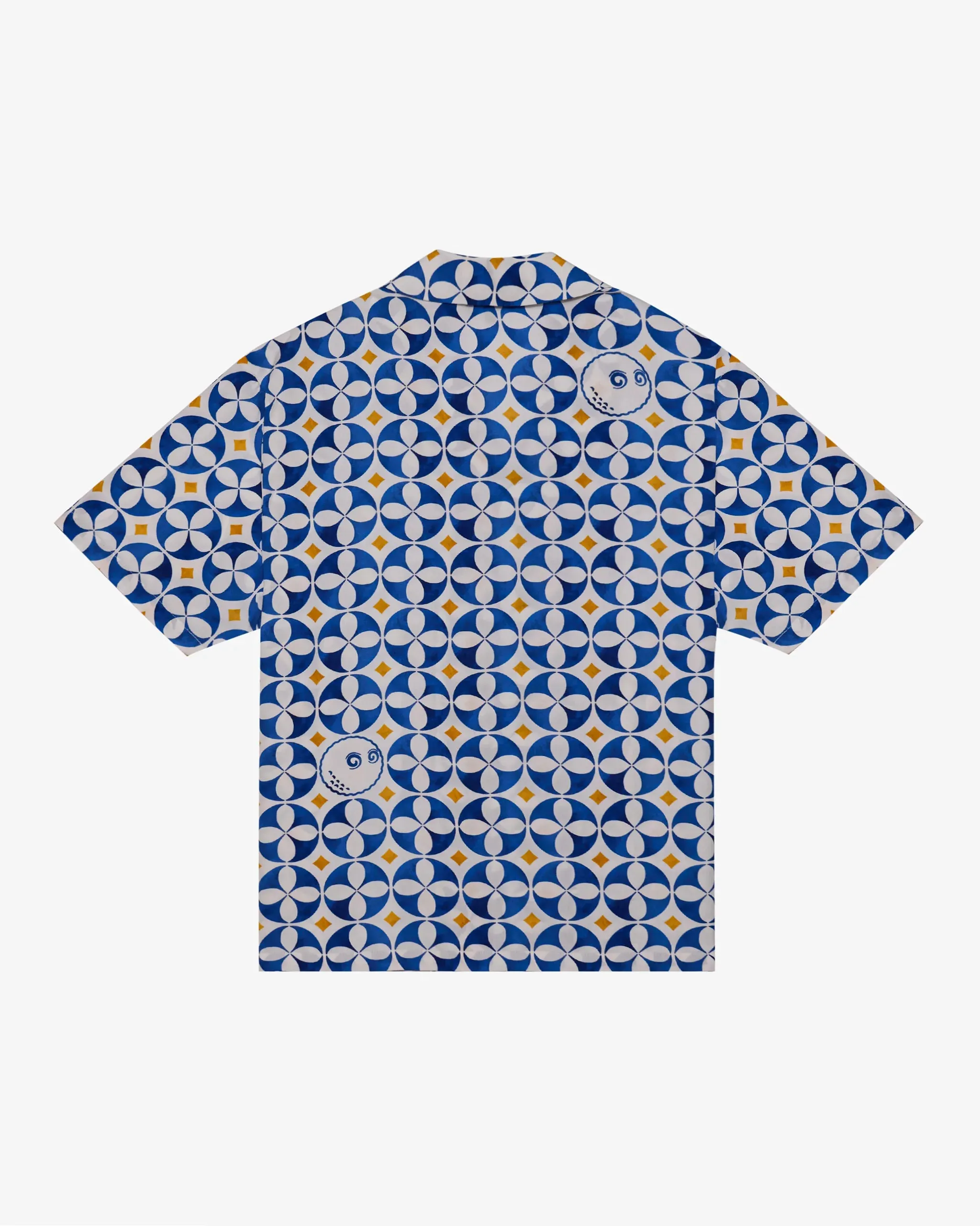 Translucent Soul Mom Soft Malbon "Riviera Camp Collar Shirt" M - White / Blue / Gold