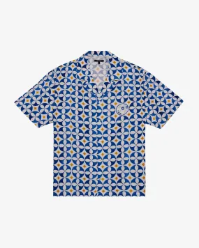 Sophisticated Style Malbon "Riviera Camp Collar Shirt" M - White / Blue / Gold