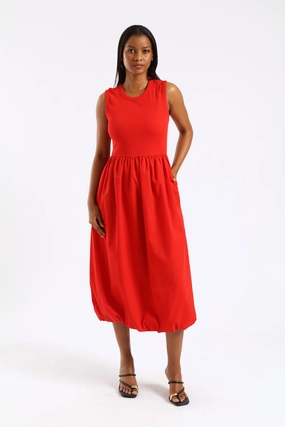 Flexible Layers Rib Combo Bubble Hem Midaxi Dress - Mid Red