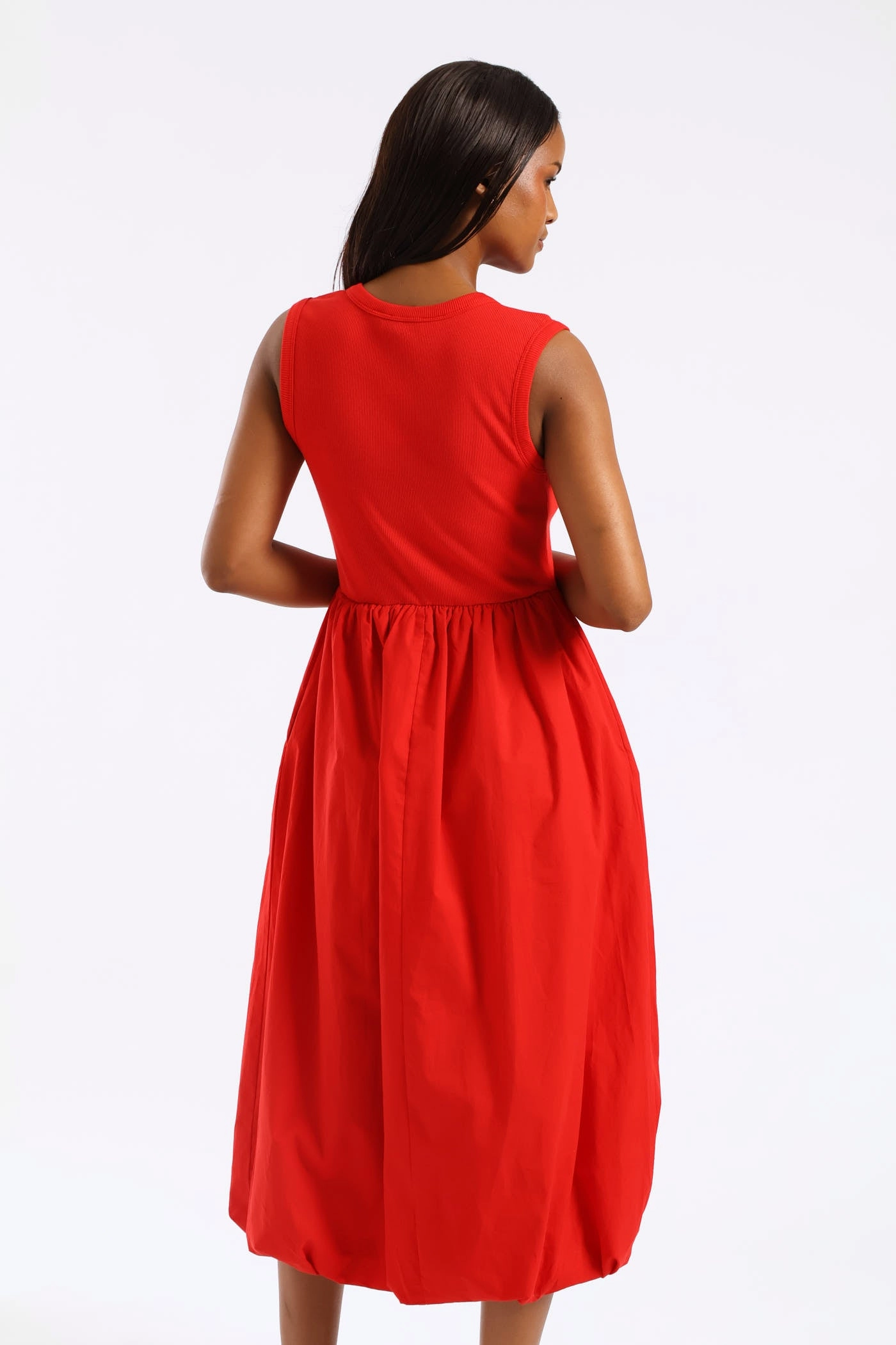 Rib Combo Bubble Hem Midaxi Dress - Mid Red Lounge Moment