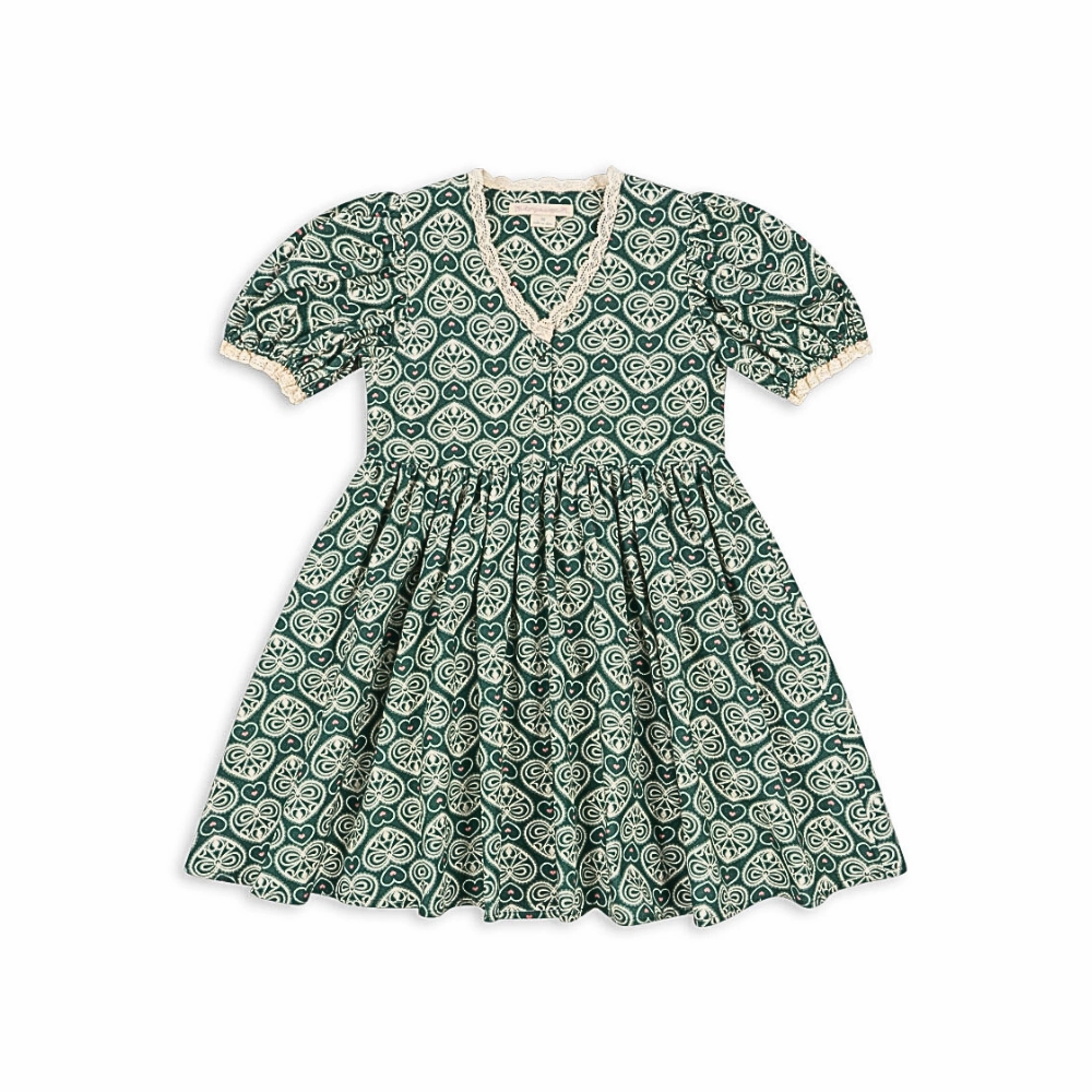 Peach Tone Konges Sloejd Coeur Lace Dress Gots, Lacy Green