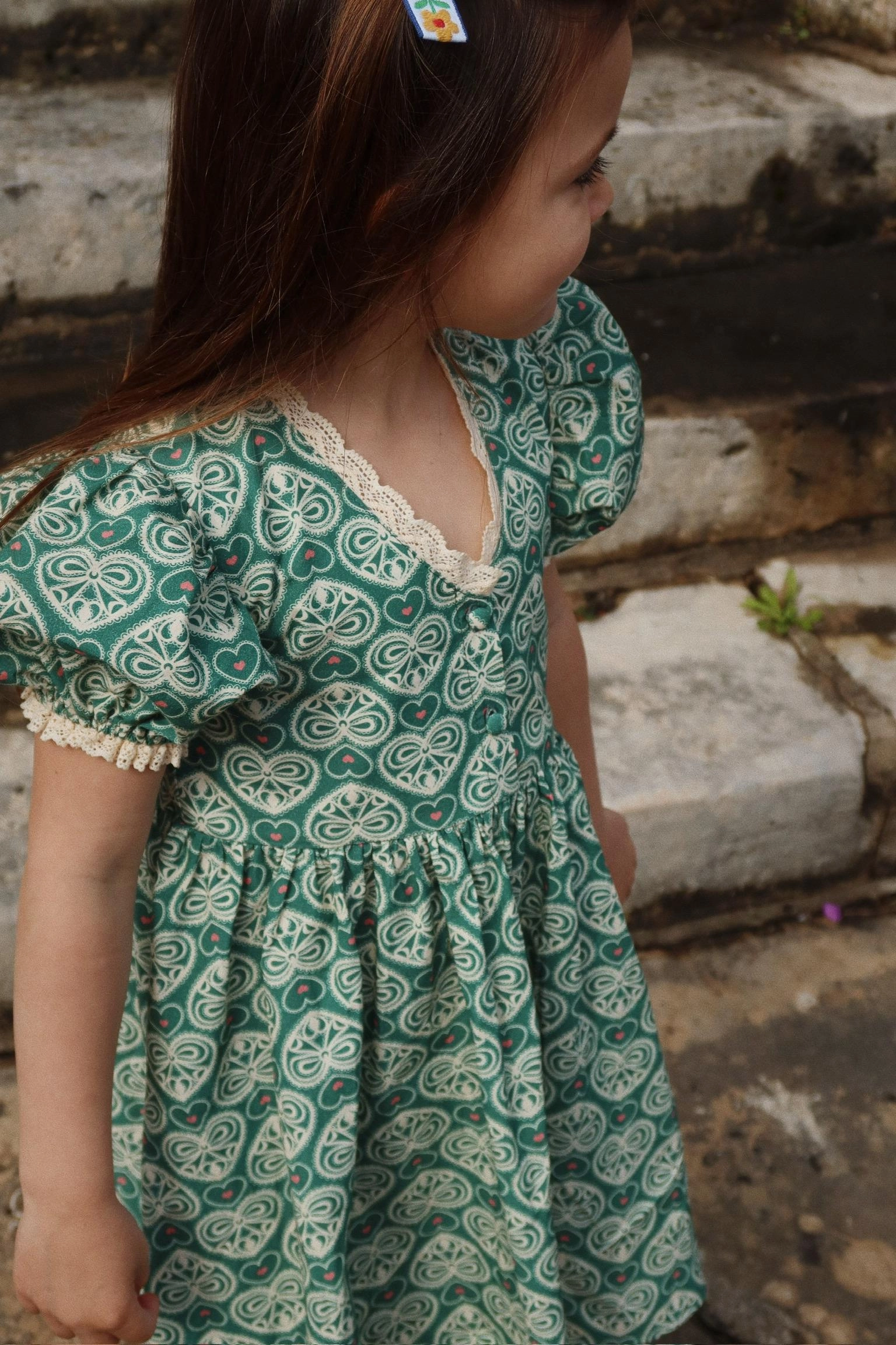 City Friendly Retro Detail Konges Sloejd Coeur Lace Dress Gots, Lacy Green