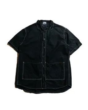 Streamlined Design Static Dissipating Fiber Tender Type 469 Short Sleeve Flipped Collar Shirt Black Cotton Panama Rinsed