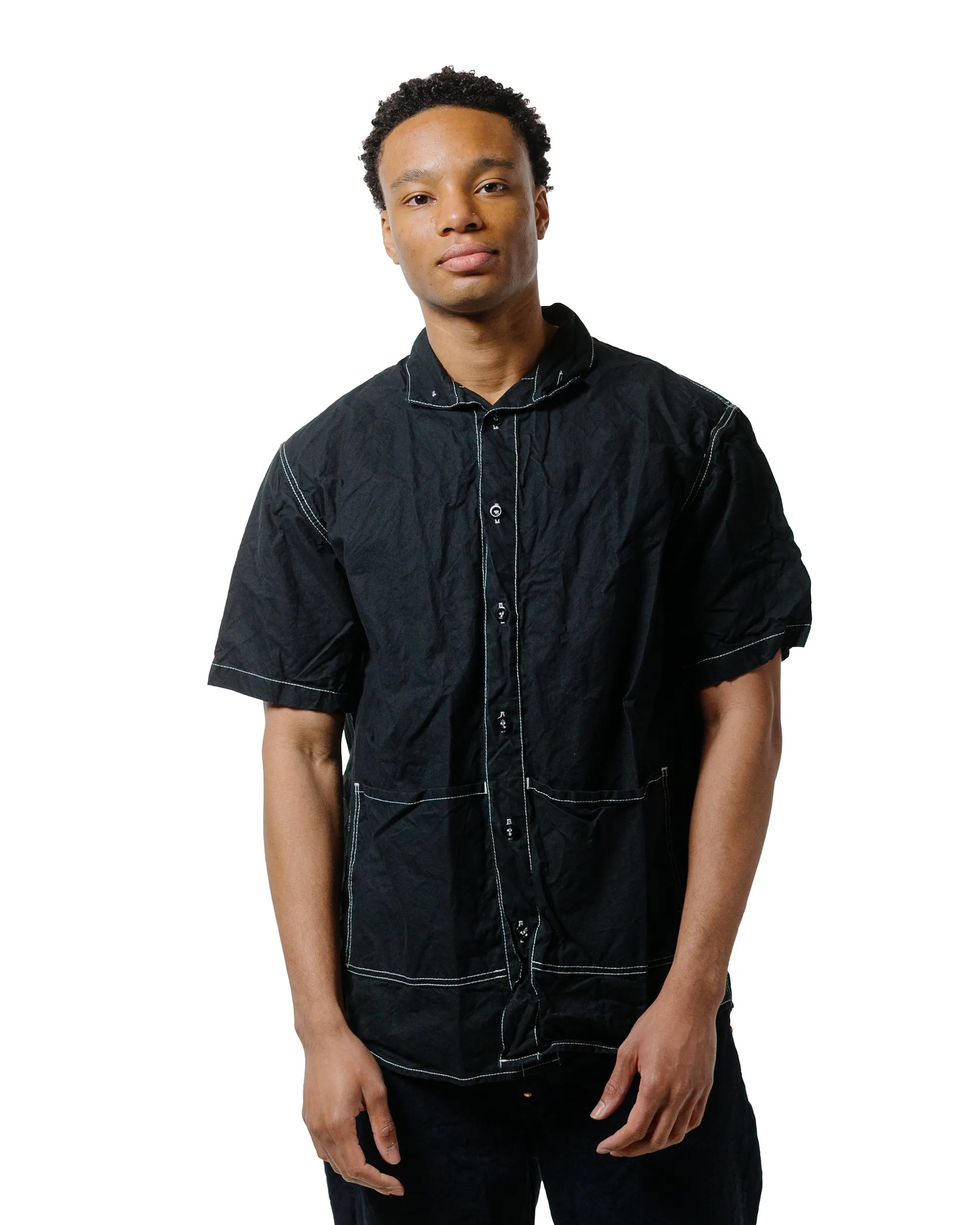 Tender Type 469 Short Sleeve Flipped Collar Shirt Black Cotton Panama Rinsed Fall Foliage