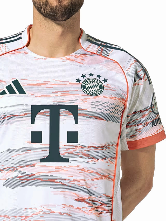 Cozy Comfort Tagless Construction adidas Bayern Munich Authentic Away Jersey 25/26 w/ Sponsor   Meister Bundesliga Patch (White/Red)