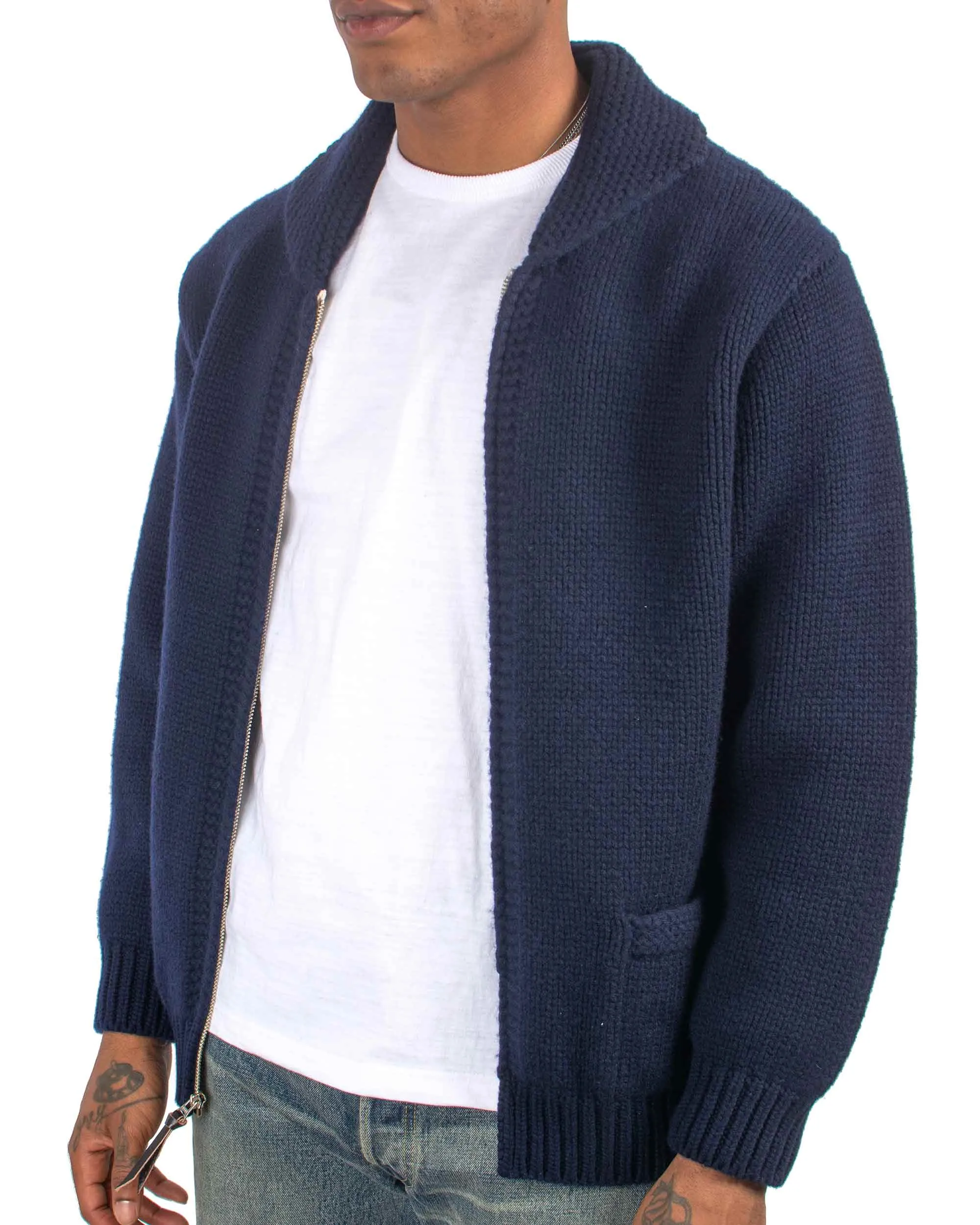 The Real McCoy's MC21113 Heavy Wool Cashmere Sweater Navy Relaxed Fashion