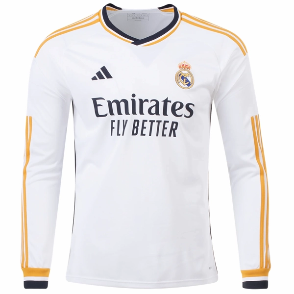 adidas Real Madrid Long Sleeve Home Jersey 23/24 (White) Team Vibe Slim Silhouette