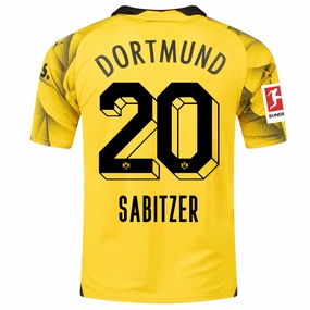 Puma Mens Borussia Dortmund Marcel Sabitzer Third Jersey w/ Bundesliga Patch 23/24 (Cyber Yellow/Puma Black) Sporty Performance