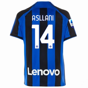 Nike Inter Milan Asllani Home Jersey w/ Serie A   Copa Italia Patches 22/23 (Lyon Blue/Black) Quick Dry Technology Quick Fit