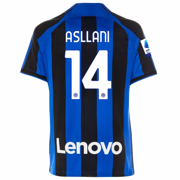 Nike Inter Milan Asllani Home Jersey w/ Serie A   Copa Italia Patches 22/23 (Lyon Blue/Black) Quick Dry Technology Quick Fit