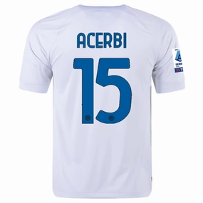 Lightweight Layering Elastic Cuff Retention Nike Inter Milan Francesco Acerbi Away Jersey w/ Series A   Copa Italia Patches 23/24 (White/Lyon Blue)