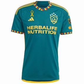 adidas La Galaxy Authentic Away Jersey w/ MLS   Apple TV   Cancer Awareness Patch 23/24 (Green/Yellow) Thermal Regulation Layer Casual Gear