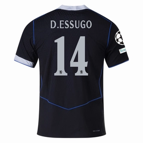 Layered Look Design Vented Back Design Nike D. Essugo Chelsea T90 Authentic Third Jersey w/ Champions League & World Champions Patch 25/26 (Black/Silver)
