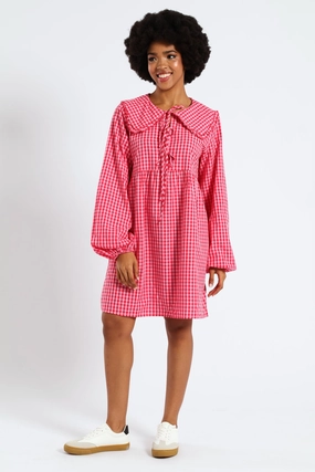 Bow & Collar Gingham Mini Dress - Red Mood Comfort