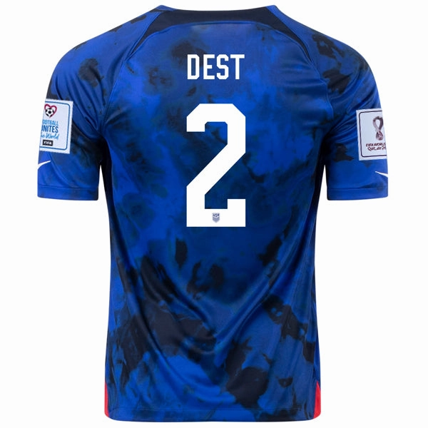 Yarn Dye Effect Temperature Regulating Fabric Nike United States Sergino Dest Away Jersey 22/23 w/ World Cup 2022 Patches (Bright Blue/White)