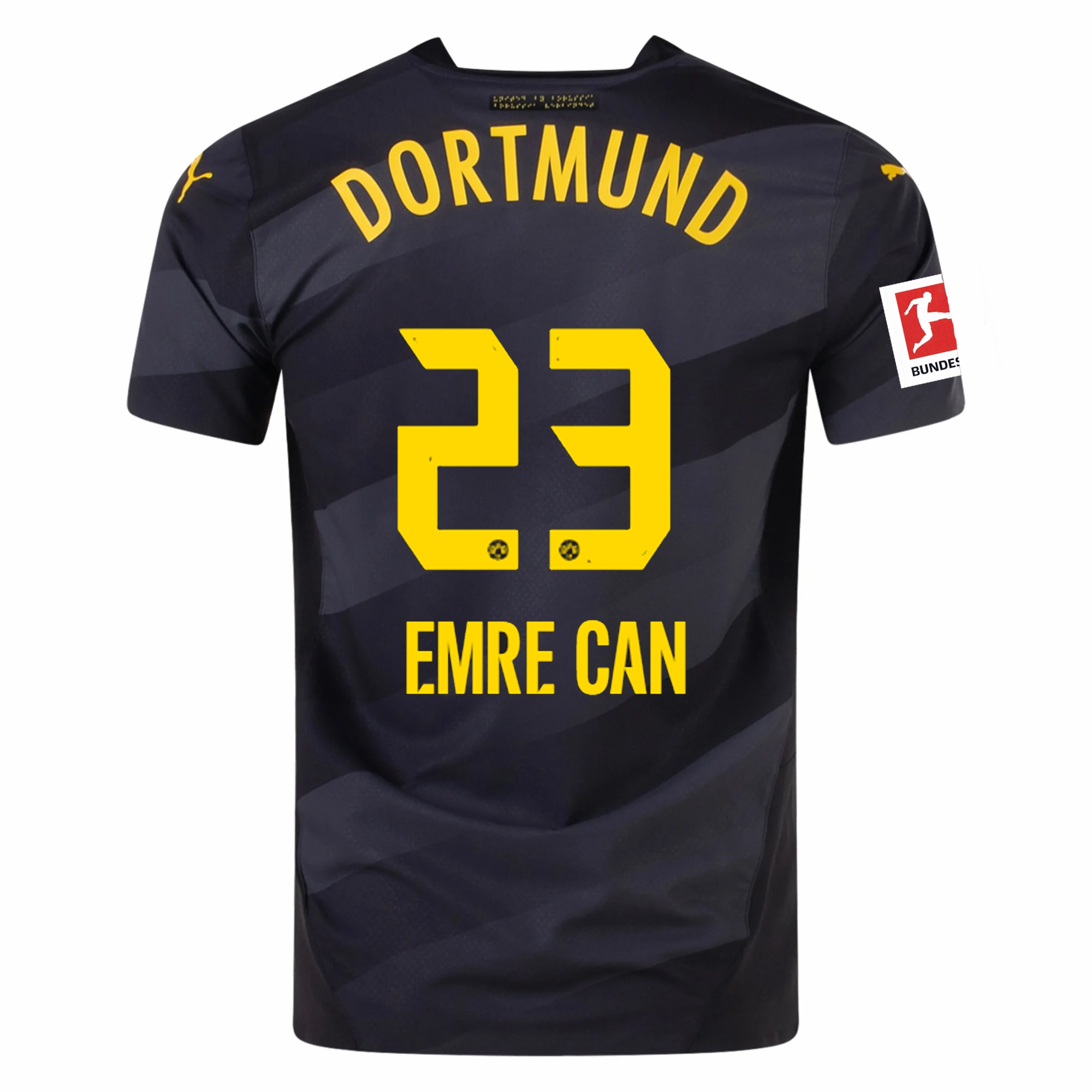 Puma Borussia Dortmund Authentic Emre Can Away Jersey w/ Bundesliga Patch 24/25 (Puma Black/Faster Yellow) Circular Knit Body Mapping