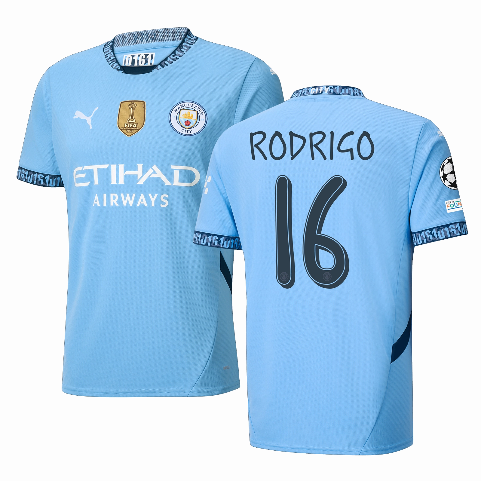 Low Profile Seams Game mode Puma Manchester City Rodrigo Home Jersey w/ Champions League   Club World Cup Patch 24/25 (Team Light Blue/Marine Blue)