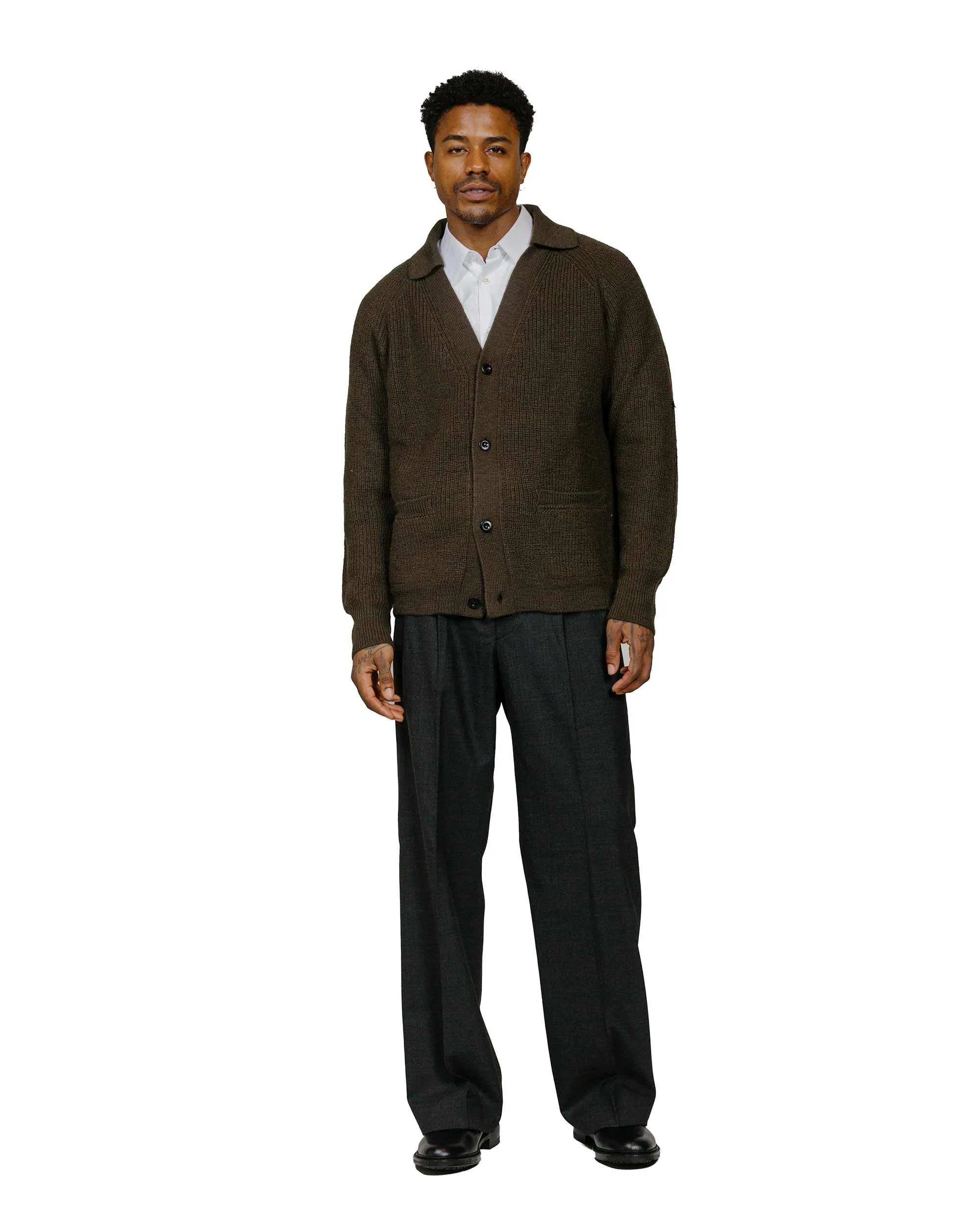 Versatile Apparel MHL Collared Cardigan Virgin Wool Dark Olive