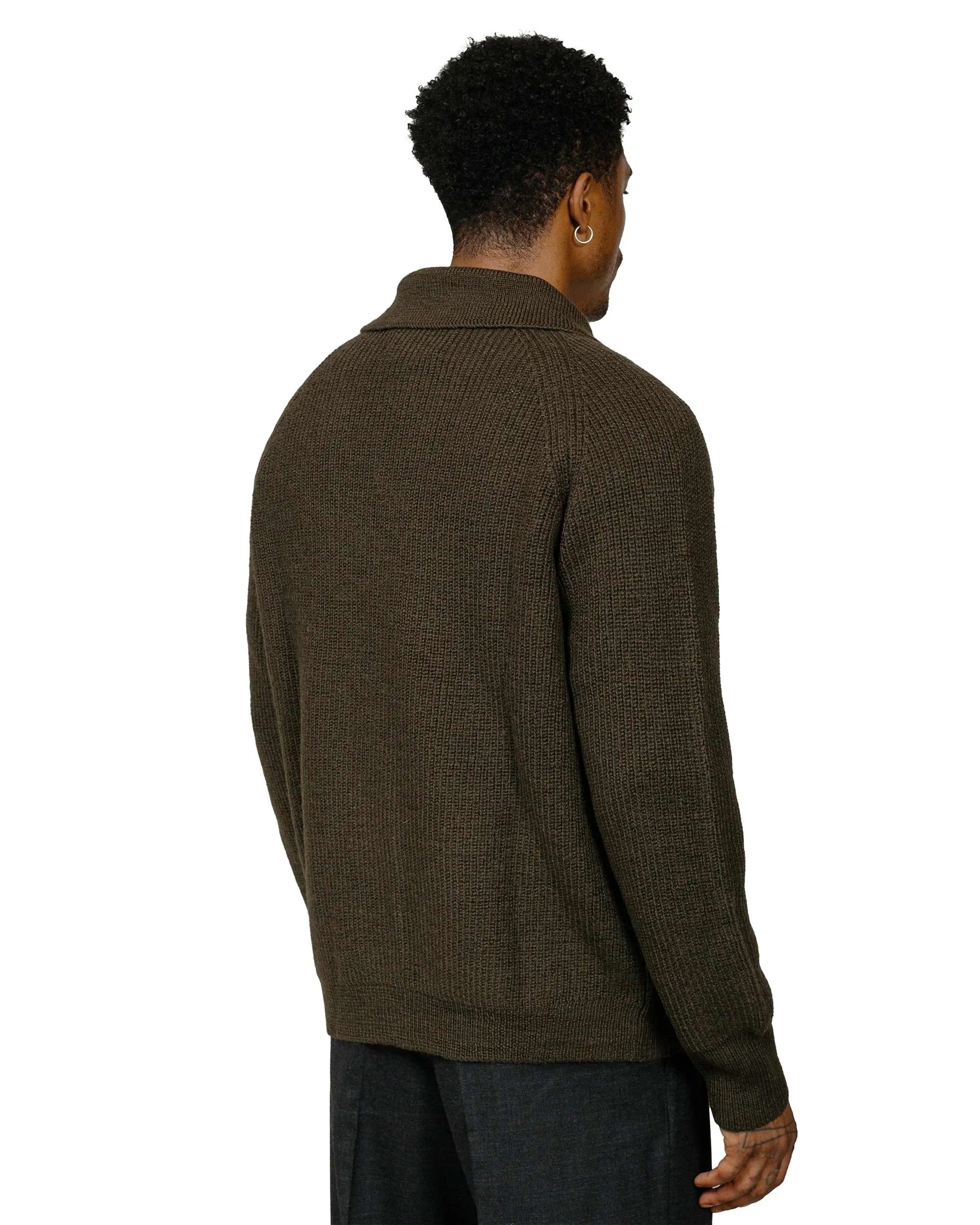 MHL Collared Cardigan Virgin Wool Dark Olive Trendy Essentials Relaxed Hoodie