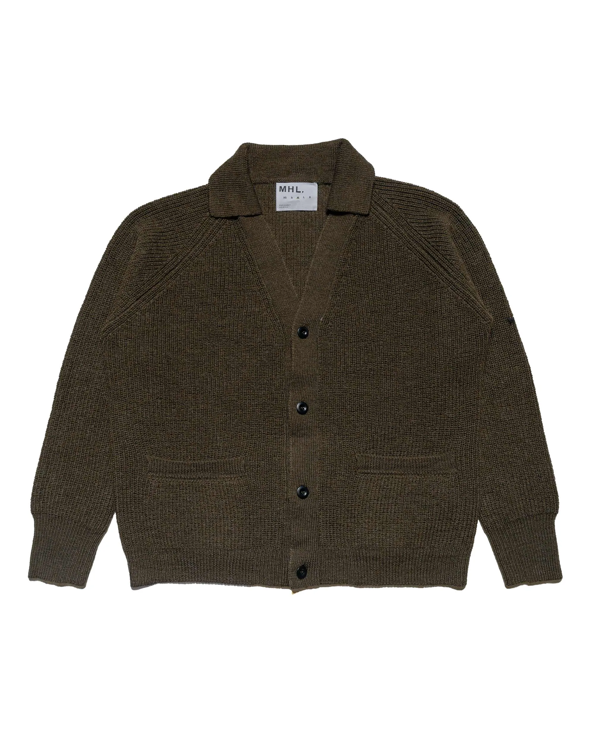product personalization Travel Outfit MHL Collared Cardigan Virgin Wool Dark Olive
