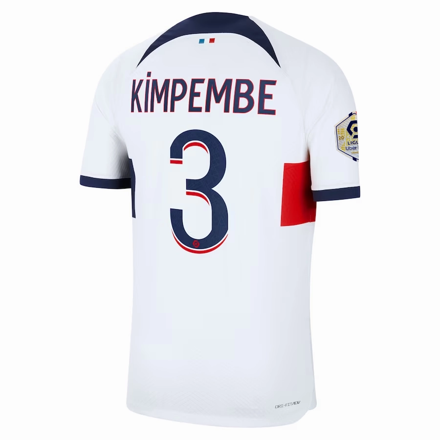 Nike Paris Saint-Germain Authentic Kimpembe Hakimi Match Vaporknit Away Jersey w/ Ligue 1 Patch 23/24 (White/Midnight Navy) Air Control