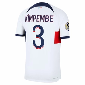 Comfort Stretch Fit Nike Paris Saint-Germain Authentic Kimpembe Hakimi Match Vaporknit Away Jersey w/ Ligue 1 Patch 23/24 (White/Midnight Navy)