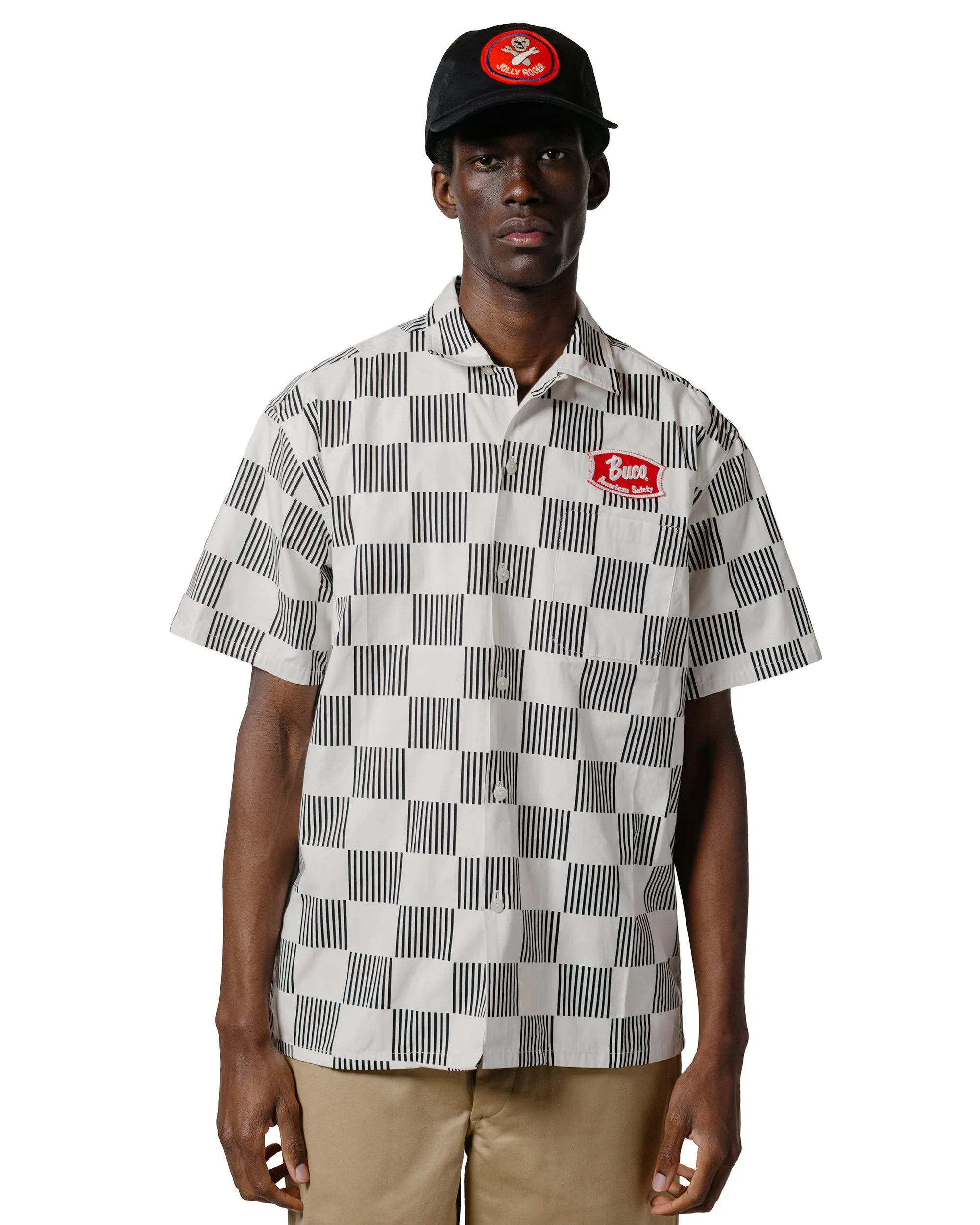 The Real McCoy's BS25002 Buco Striped-Checkered Shirt White/Black Flexible Mobility Bold Pattern