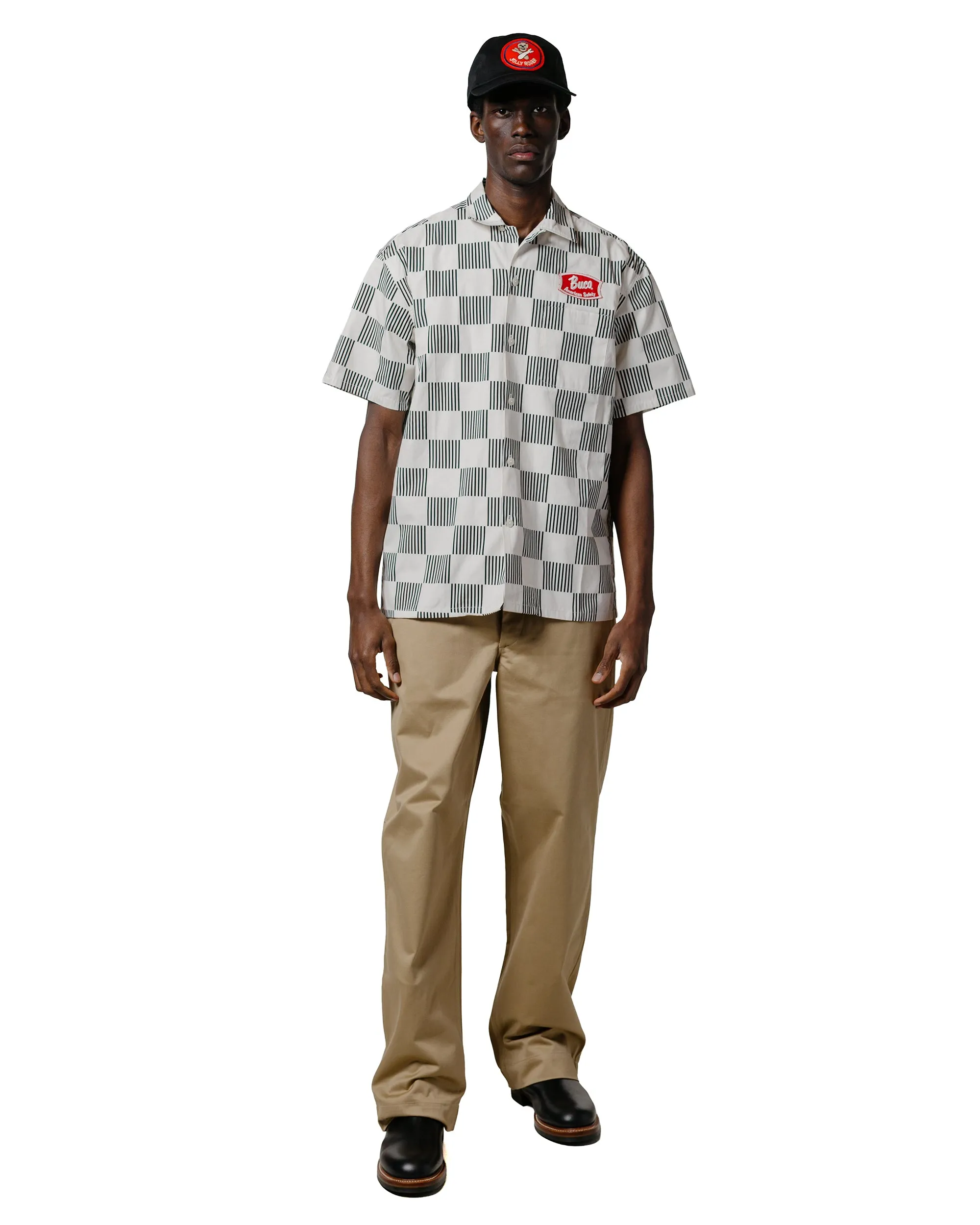 The Real McCoy's BS25002 Buco Striped-Checkered Shirt White/Black Geometric Pattern Roomy Cut