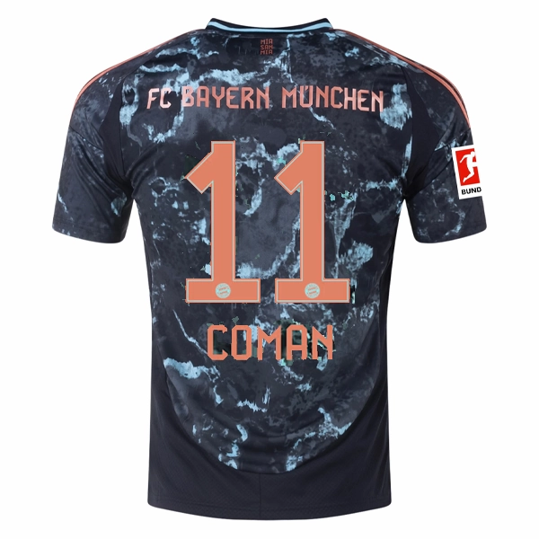 Quick Dry Technology adidas Bayern Munich Kingsley Coman Away Jersey w/ Bundesliga Patch 24/25 (Black/Copper/Blue)