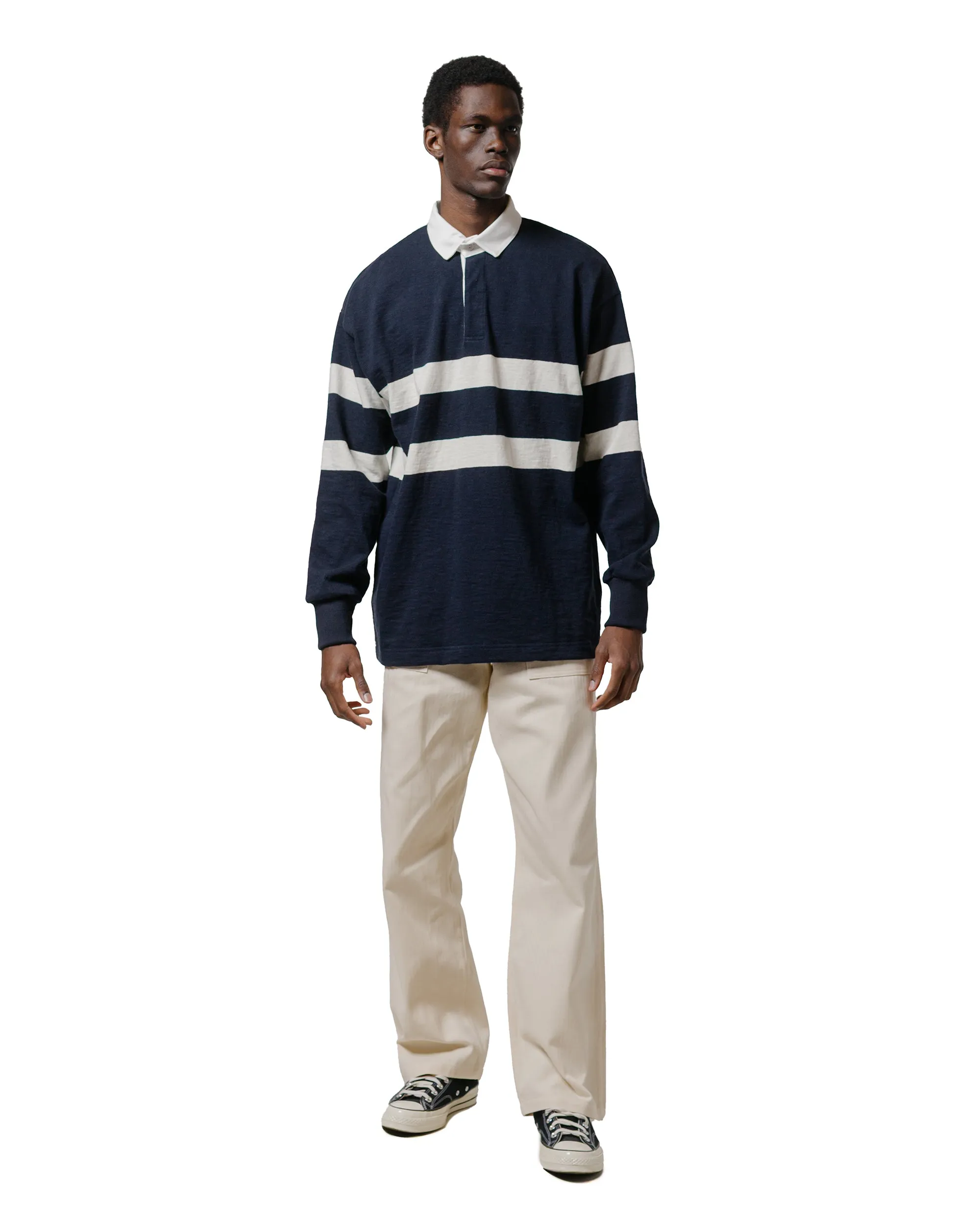 Satin Lining The Real McCoy's MC25013 Climbers' Striped Rugby Shirt Navy/Ecru