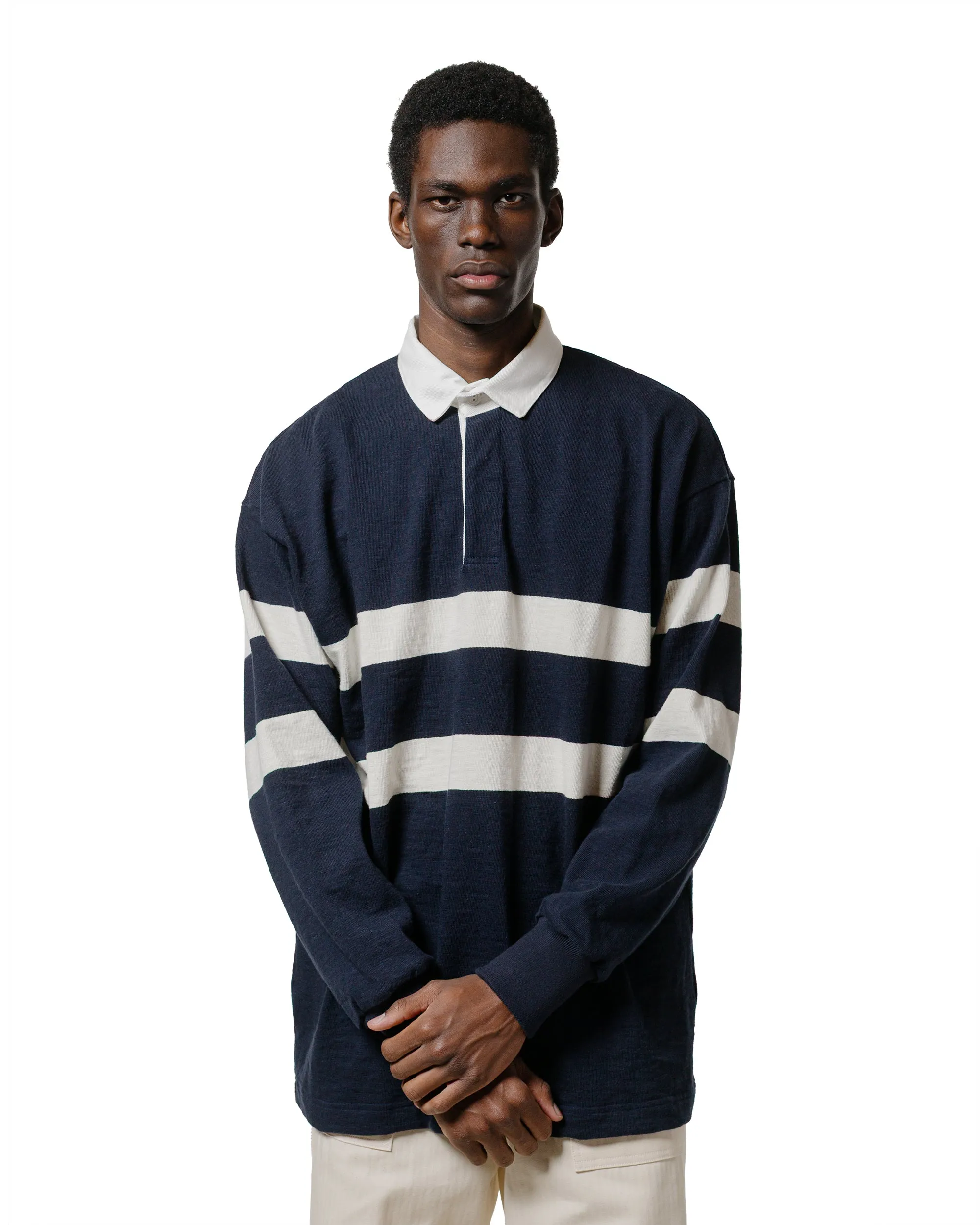 The Real McCoy's MC25013 Climbers' Striped Rugby Shirt Navy/Ecru graffiti print