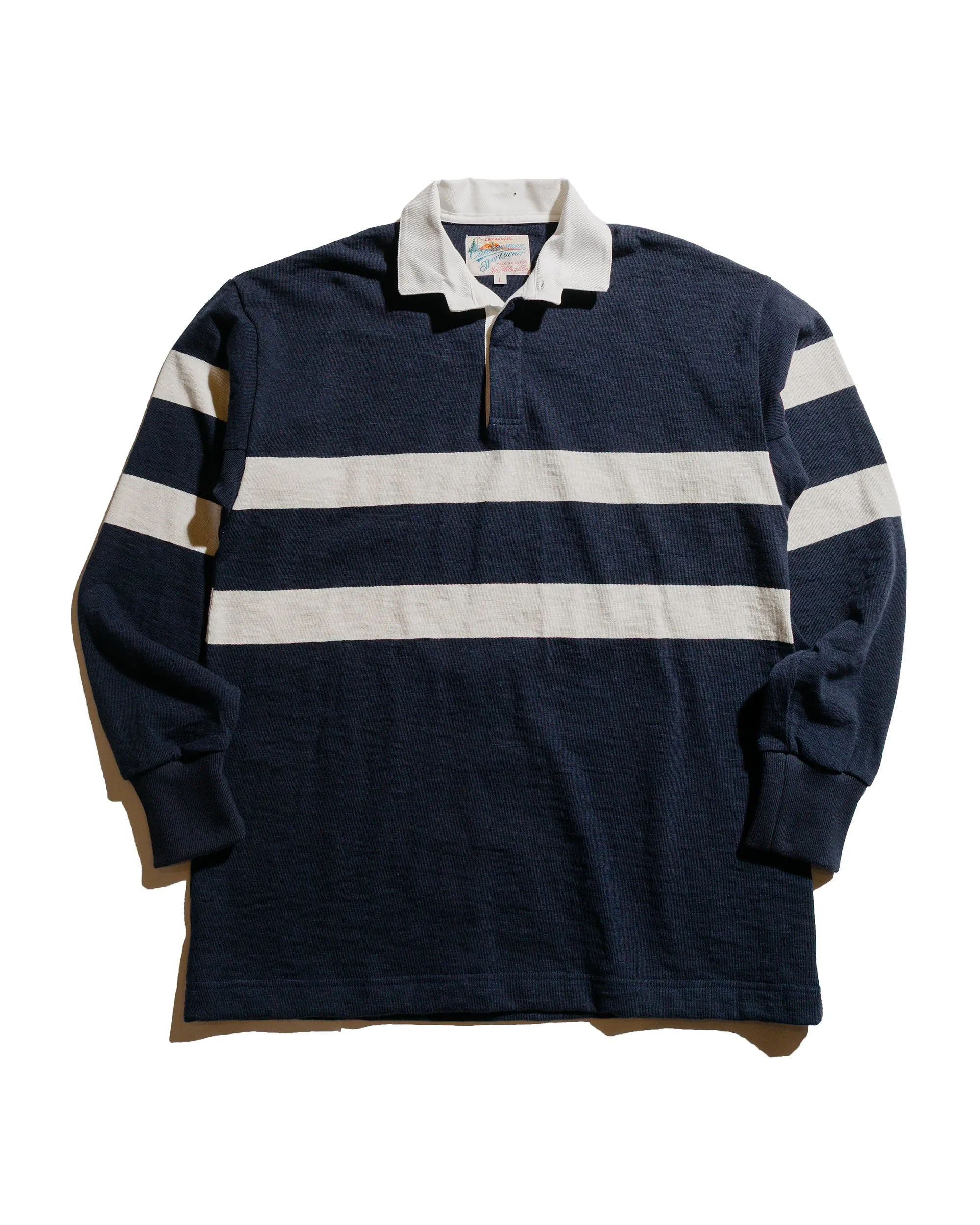 product camouflage stealth product tropical vibrancy The Real McCoy's MC25013 Climbers' Striped Rugby Shirt Navy/Ecru