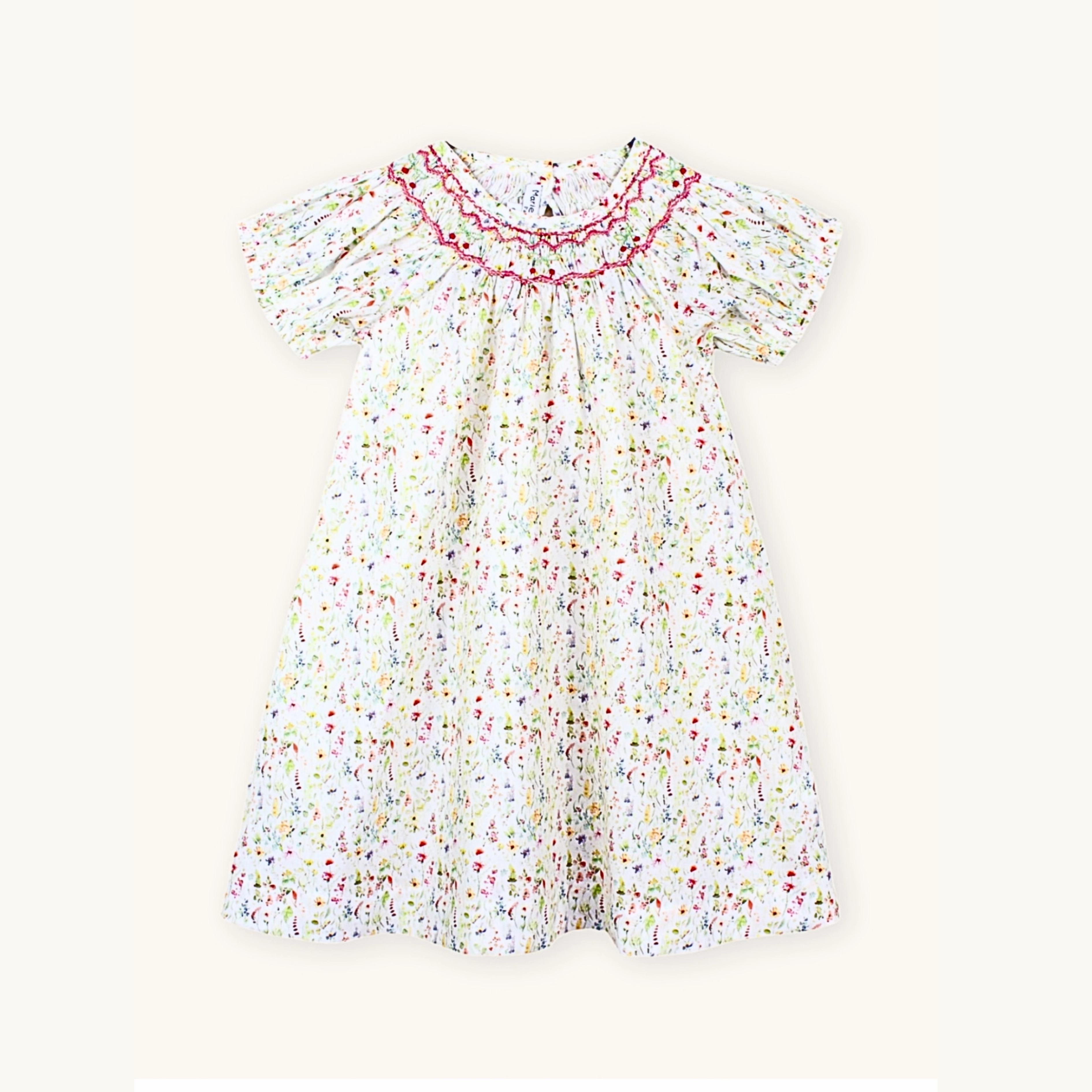 Wardrobe-Staple Marie Puce Cherry Smocked Dress, Meadow Flowers