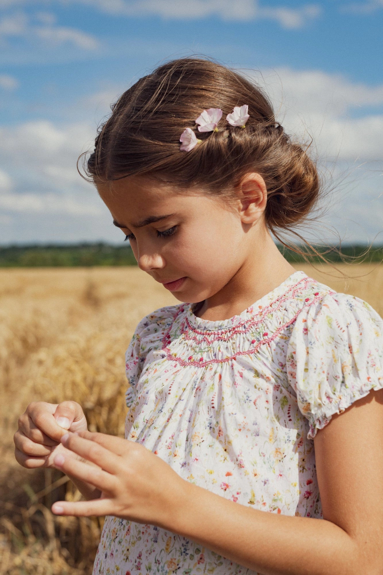 Marie Puce Cherry Smocked Dress, Meadow Flowers Travel Wear
